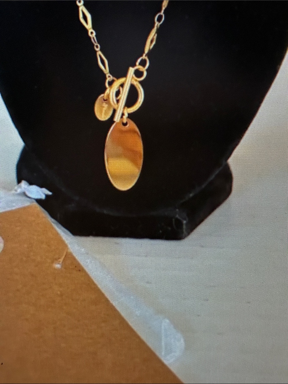 Gold Chain Necklace with  Oval Pendant - Women's Jewelry